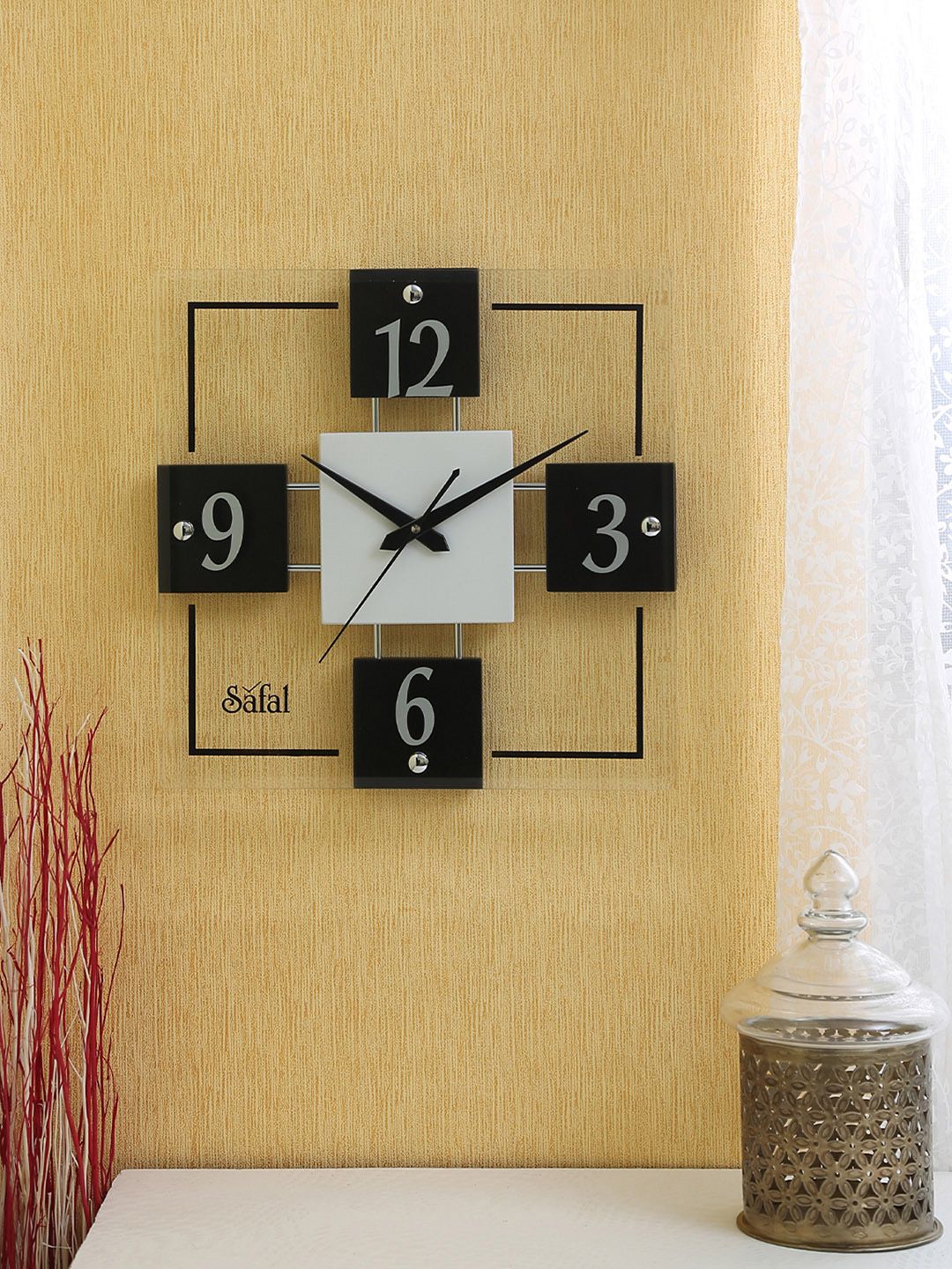 Safal Black & White Dial 31 cm x 31 cm X 6 cm Square Shaped Analogue Wall Clock Price in India