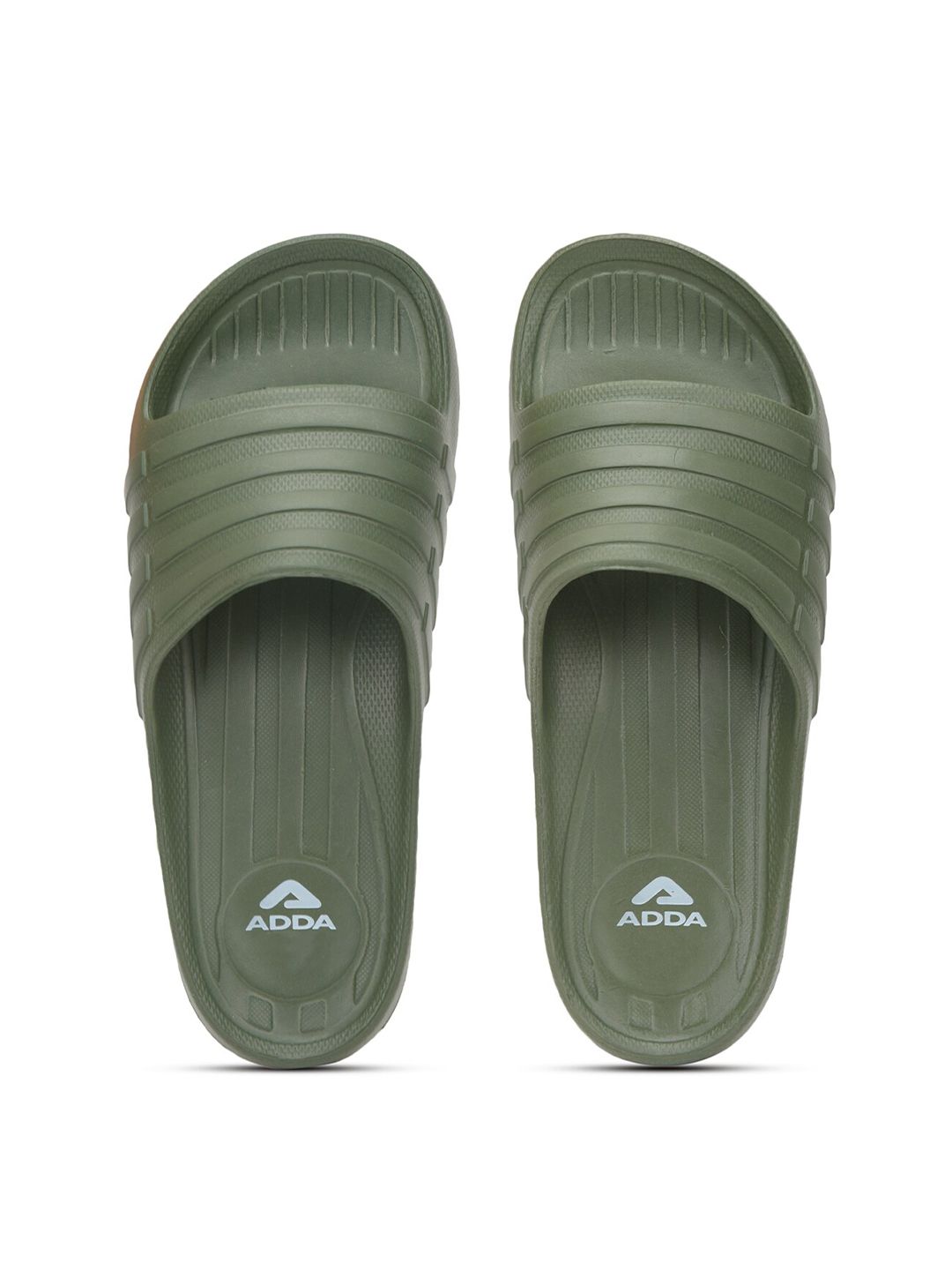 Adda Men Olive Green Striped Rubber Sliders