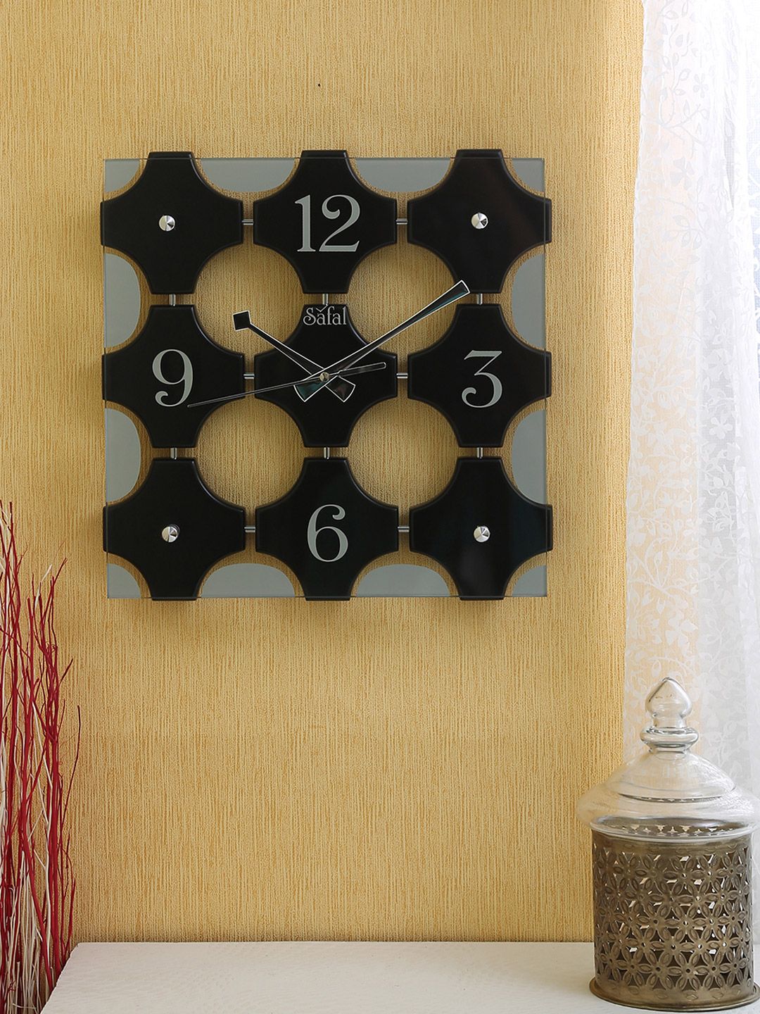 Safal Black Solid Dial Square Analogue Wall Clock Price in India