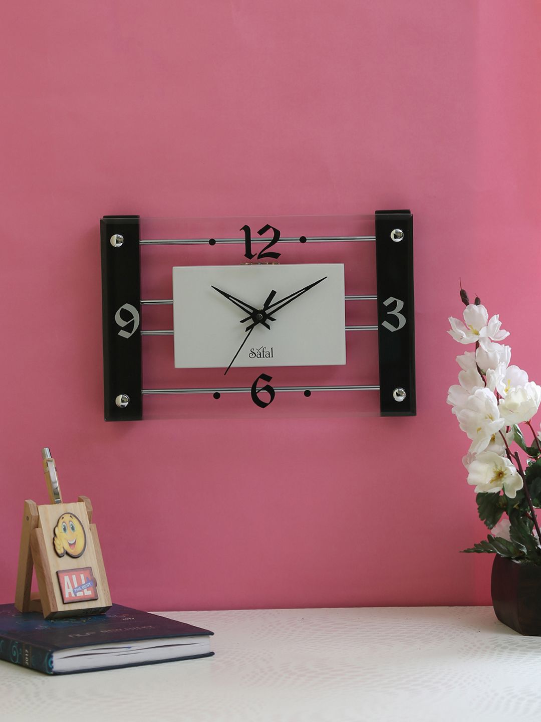 Safal White & Black Dial Rectangle Analogue Wall Clock Price in India