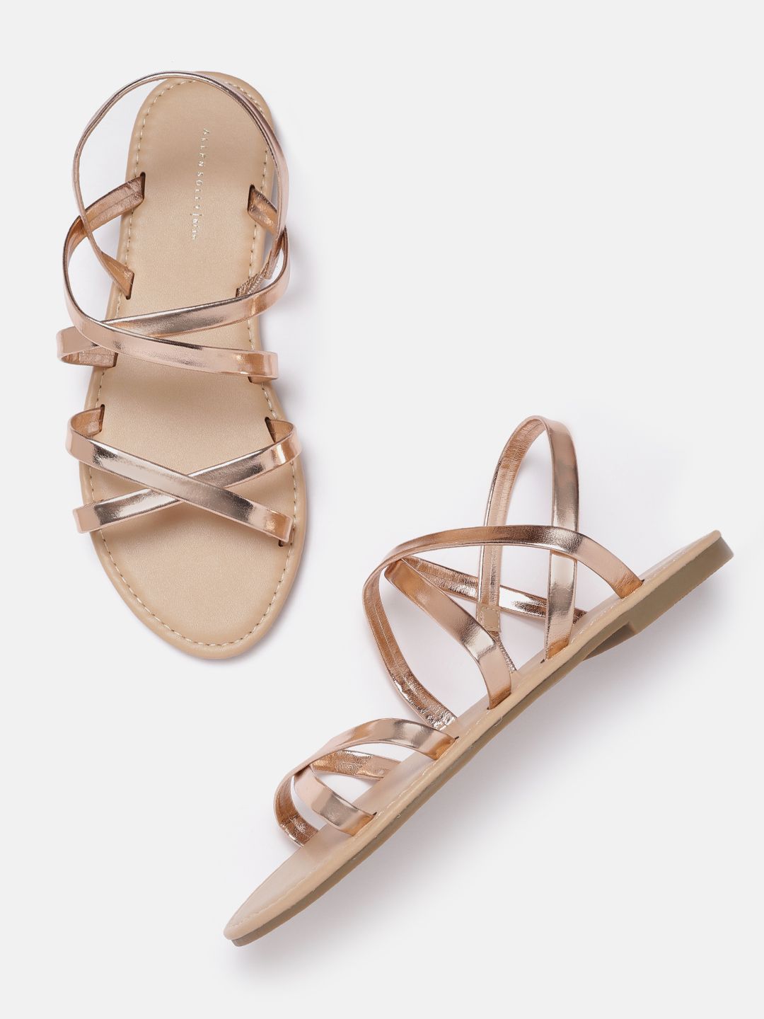 Allen Solly Women Rose Gold-Toned Strappy Open Toe Flats Price in India
