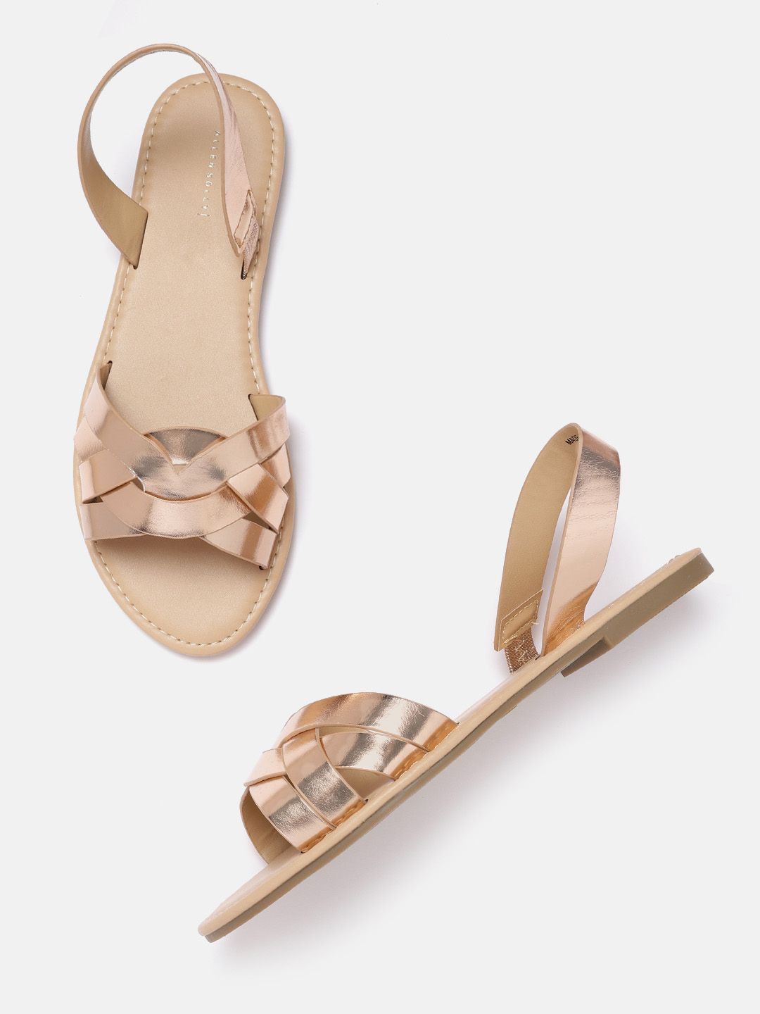 Allen Solly Women Rose Gold-Toned Solid Criss-Cross Open Toe Flats Price in India