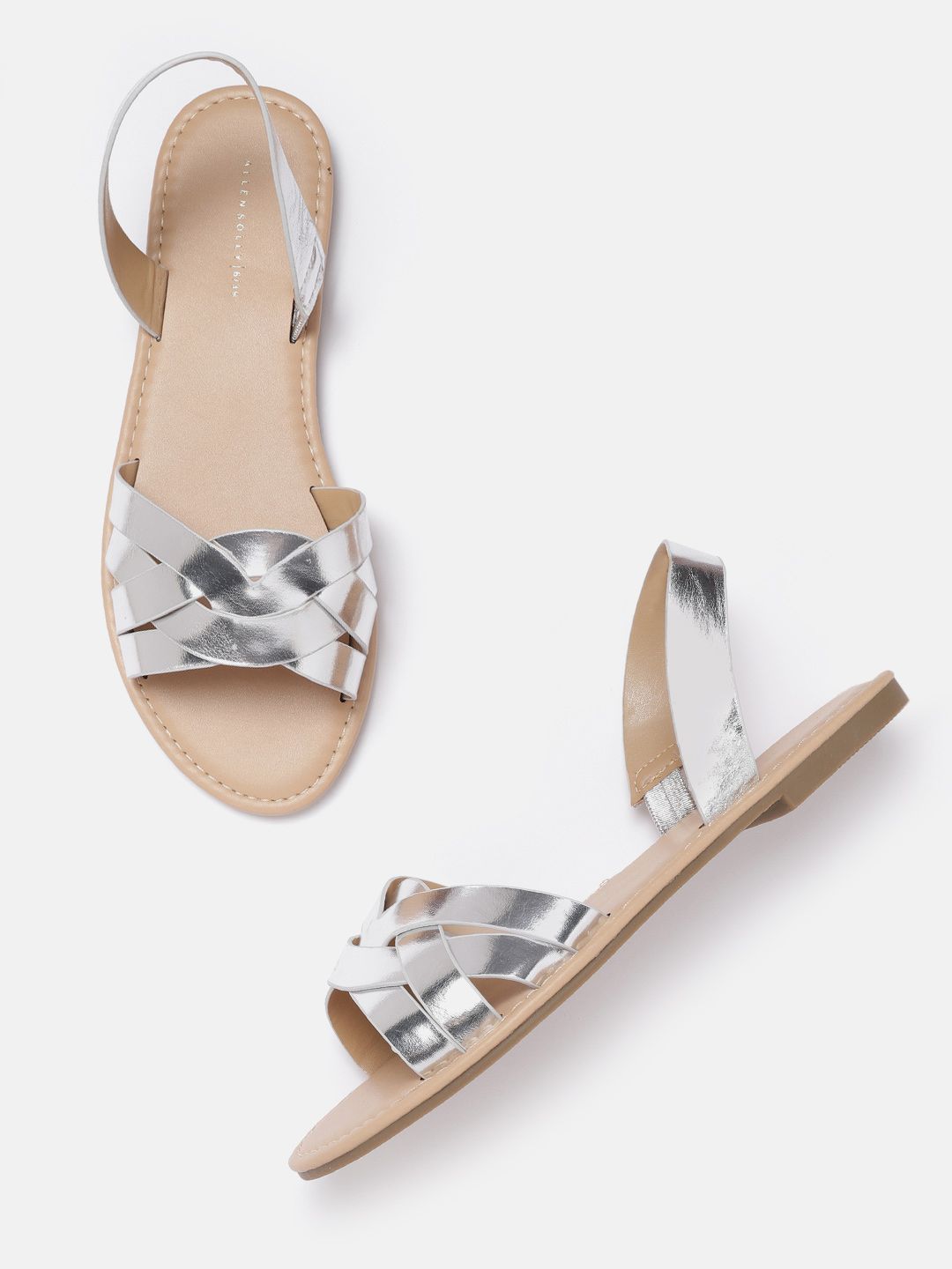 Allen Solly Women Silver-Toned Solid Criss-Cross Open Toe Flats Price in India
