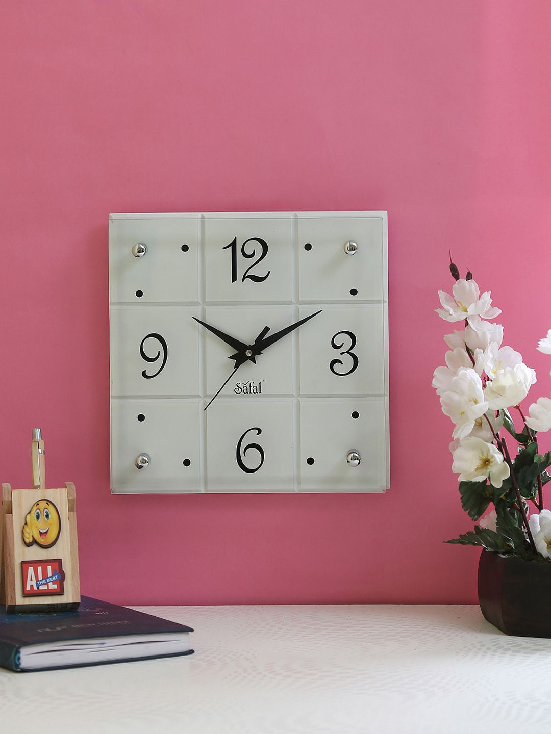 Safal White Dial 23 cm x 23 cm Square Analogue Wall Clock Price in India