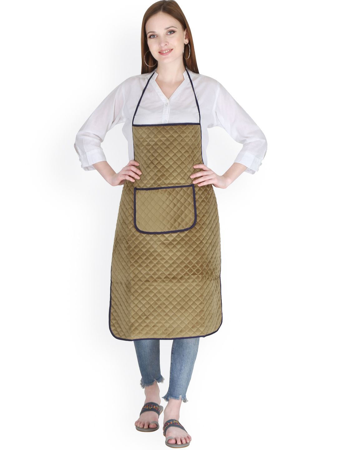 Clasiko Adults Camel Brown Quilted Kitchen Aprons with Centre Front Pocket Price in India