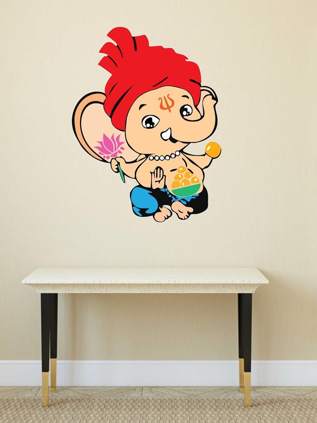 WALLSTICK Red & Blue Cute Ganpati Vinyl Wall Stickers Price in India