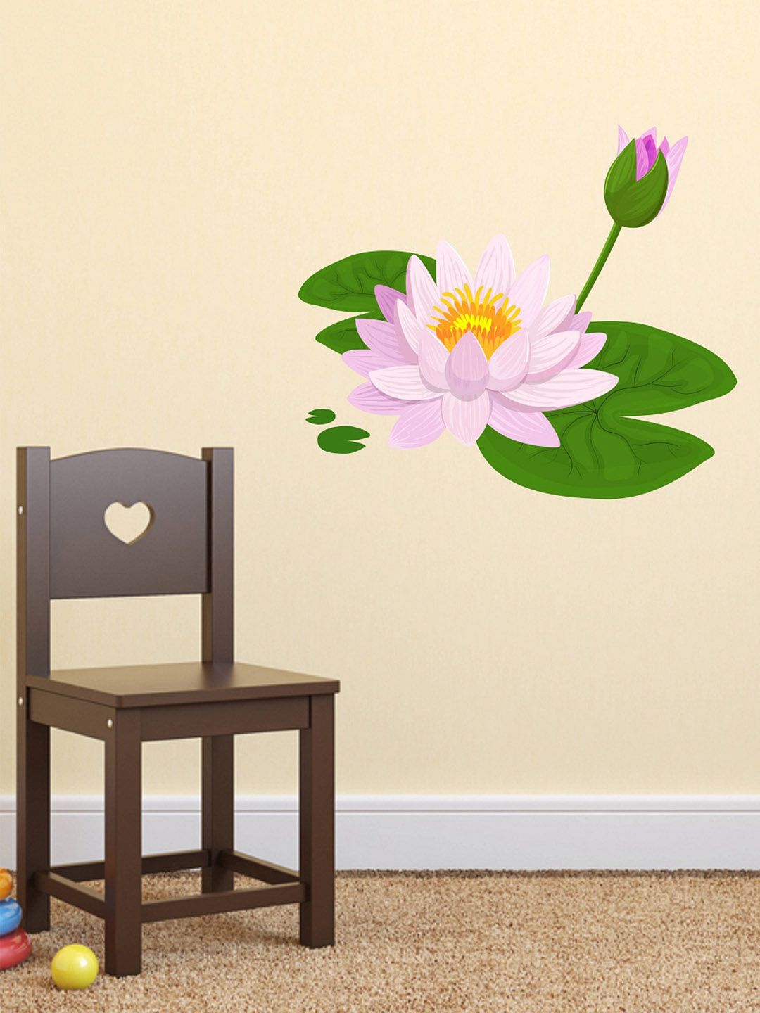 WALLSTICK Pink & Green Printed Lotus Wall Sticker Price in India
