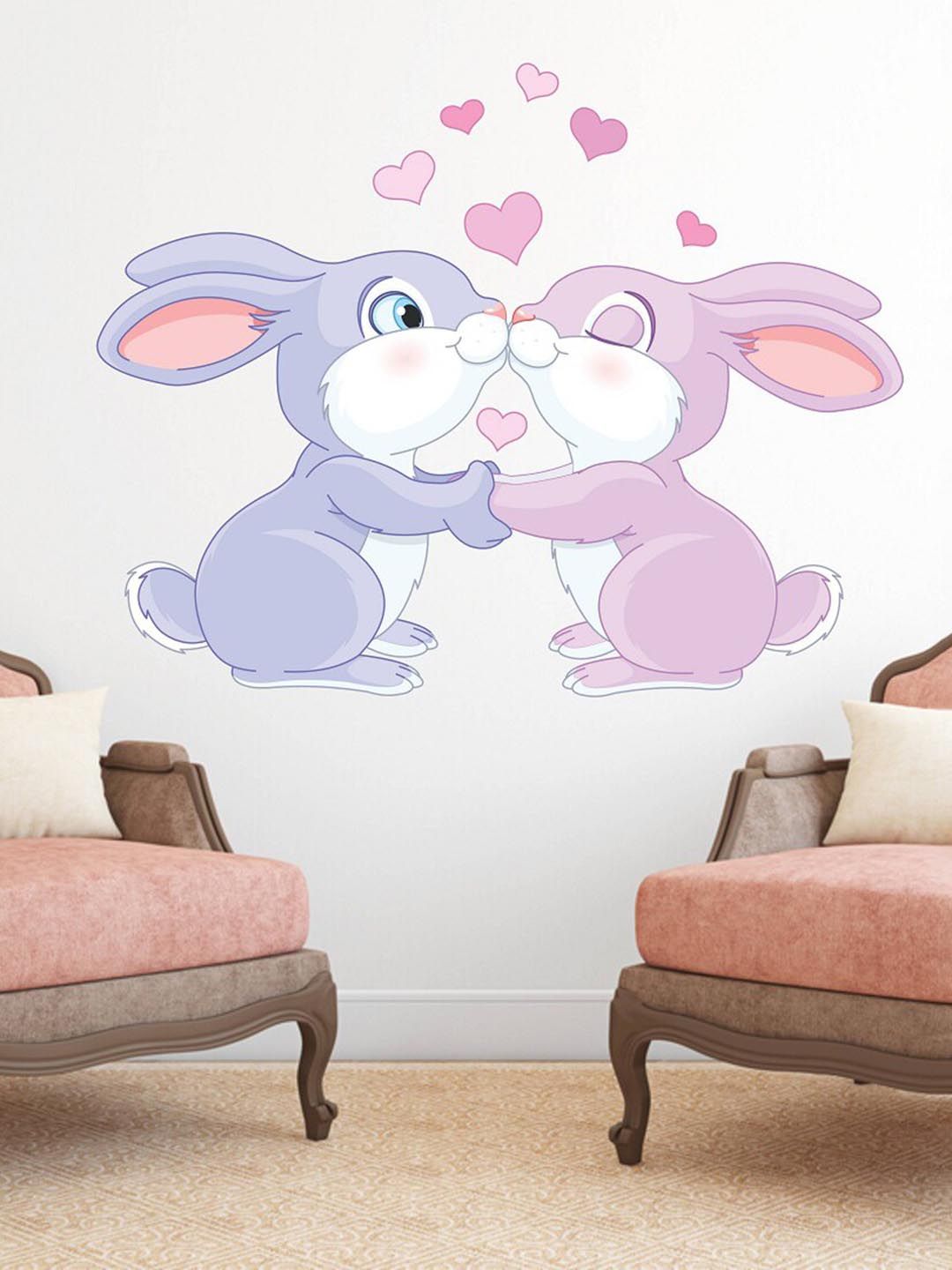 WALLSTICK Pink & Blue Rabbit Printed Wall Sticker Price in India