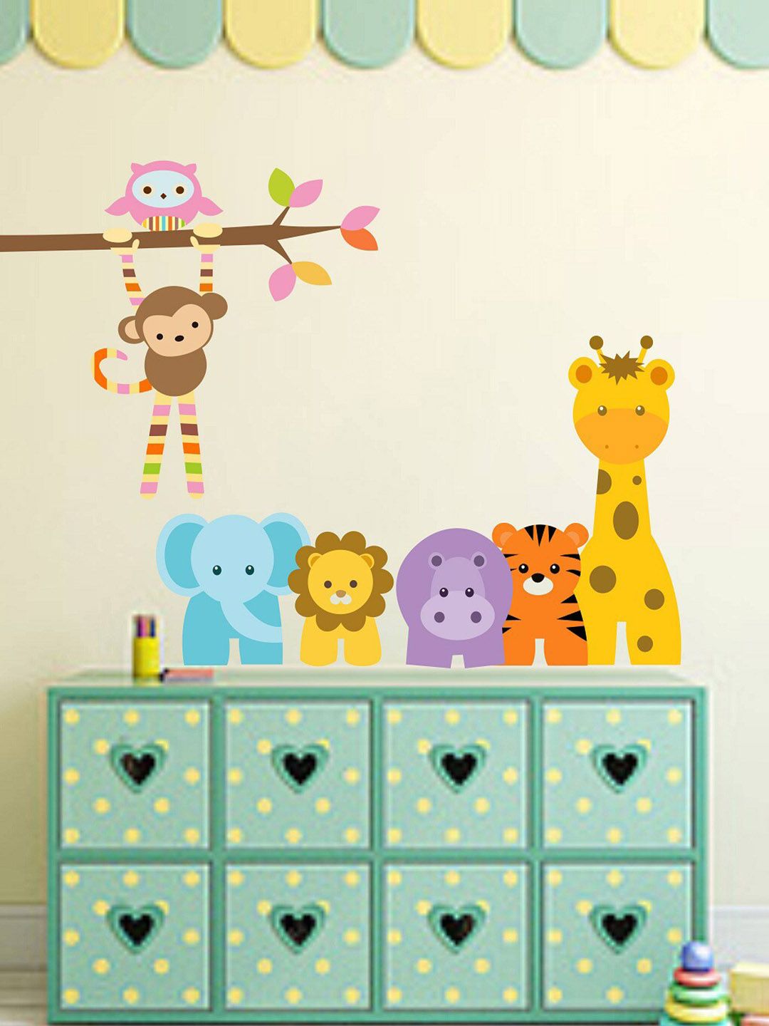 WALLSTICK Brown & Yellow Wild Animals Wall Stickers Price in India