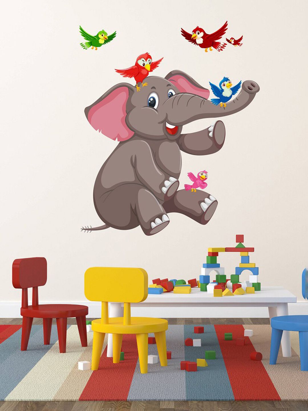 WALLSTICK Grey & Blue Crazy Elephant Wall Stickers Price in India