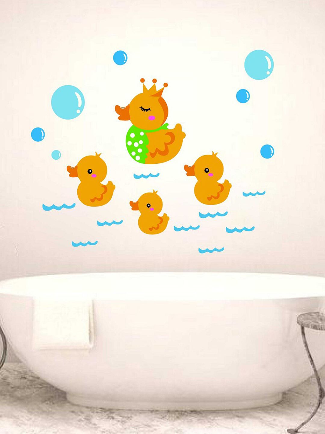 WALLSTICK Yellow Printed Happy Duck Family Wallstickers Price in India