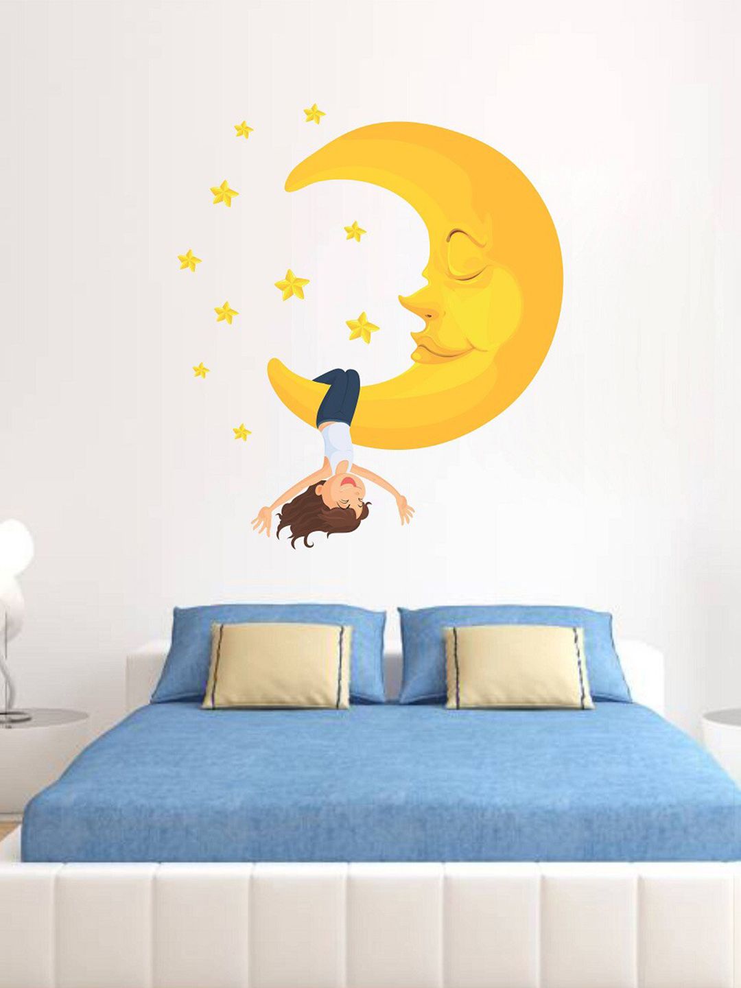 WALLSTICK Multicoloured Cute Moon Vinyl Wall Sticker Price in India