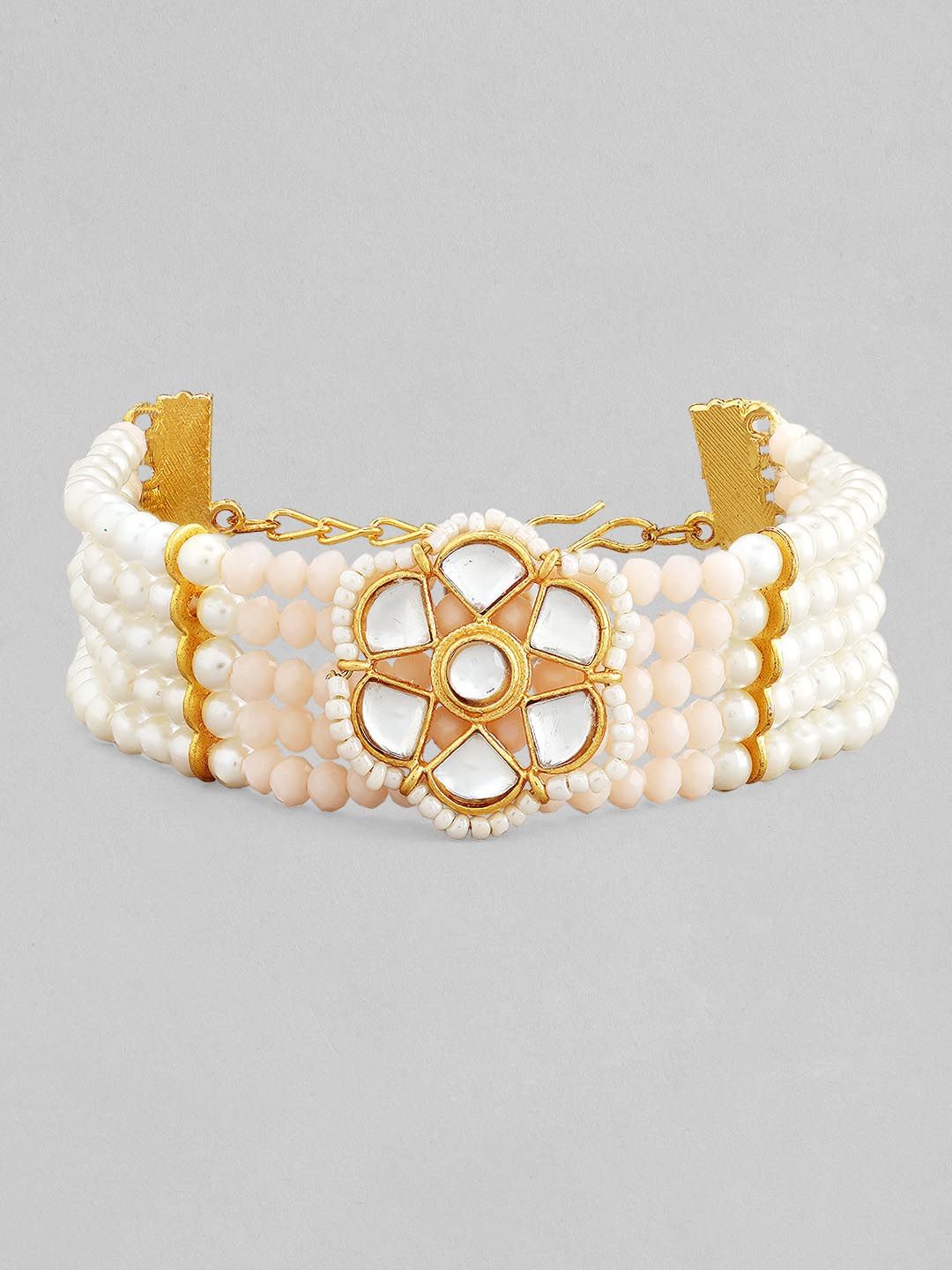 Rubans Women Gold-Toned & Pink Kundan Gold-Plated Bangle-Style Bracelet Price in India