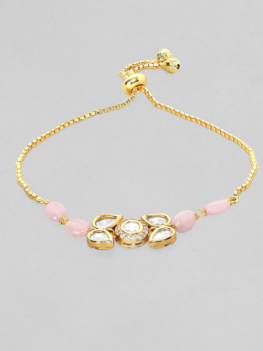 Rubans Women Pink & White Kundan Gold-Plated Link Bracelet Price in India