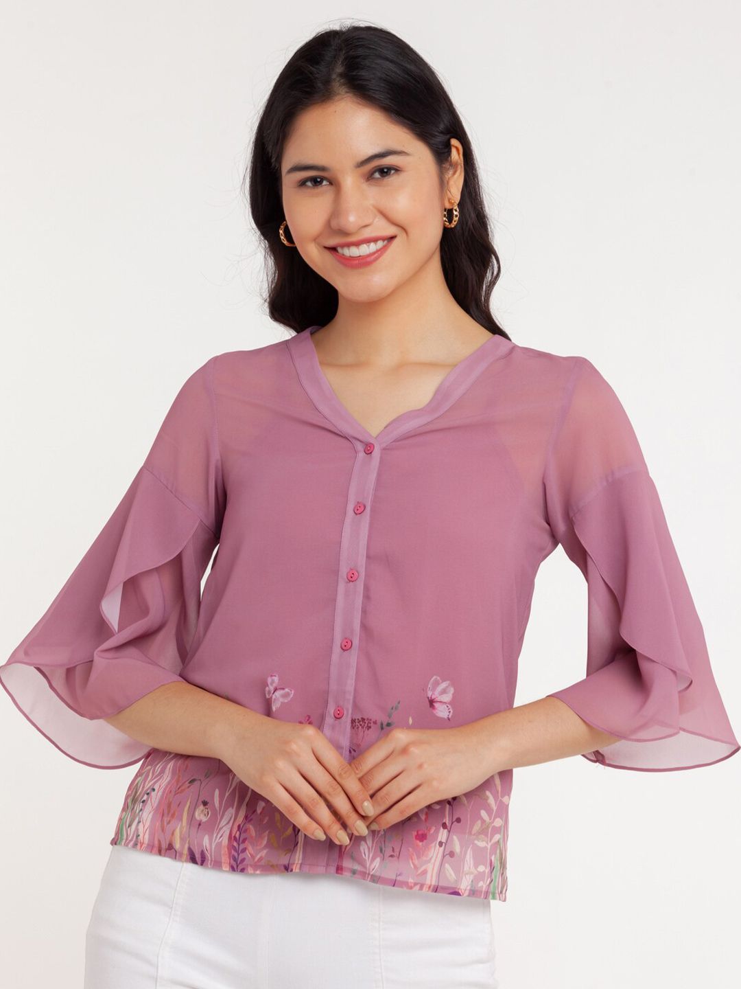 Zink London Women Pink Floral Print Top Price in India