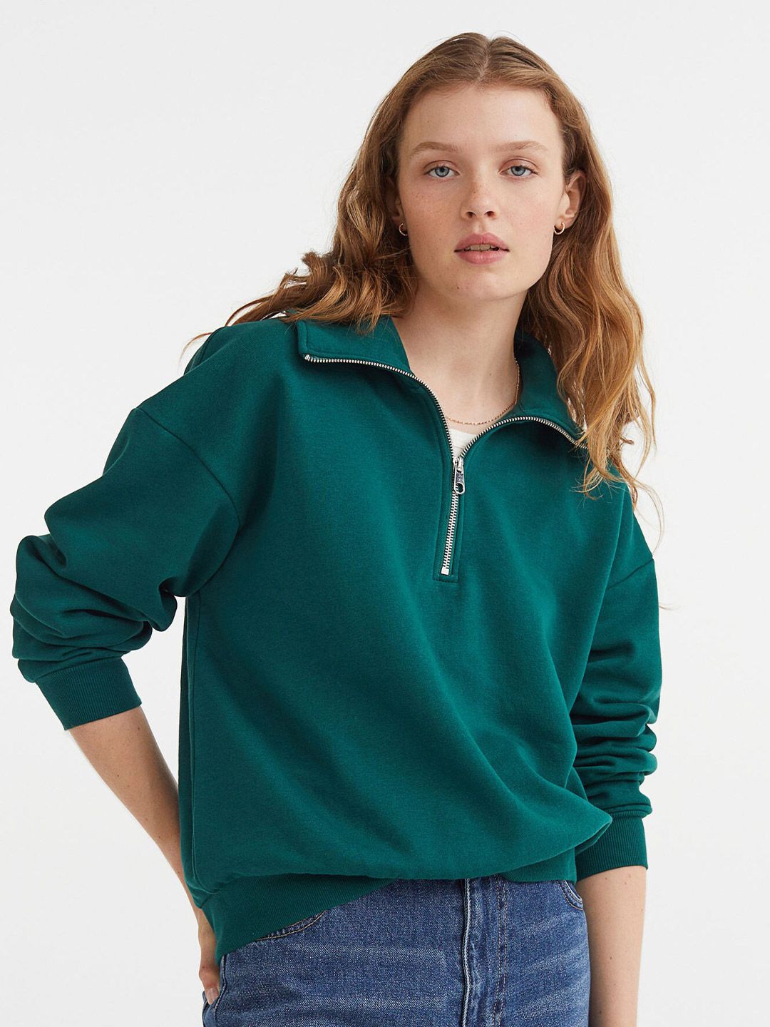 H&M Women Green Collared Sweatshirt Price in India