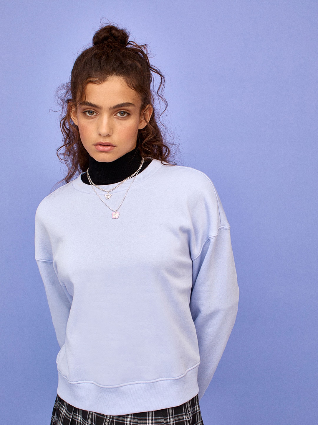 H&M Women Lavender Solid Sweatshirt Price in India