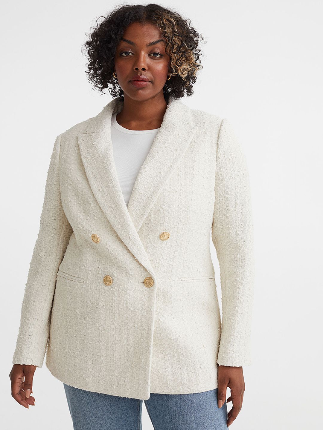 H&M Women White Textured-Weave Blazer Price in India