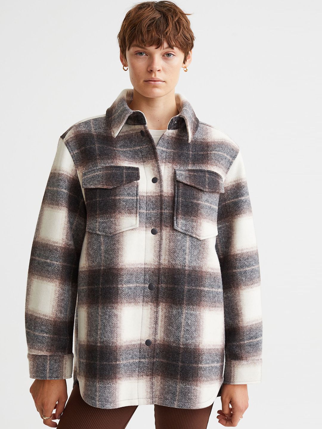 H&M Women Brown Checked Shacket Price in India