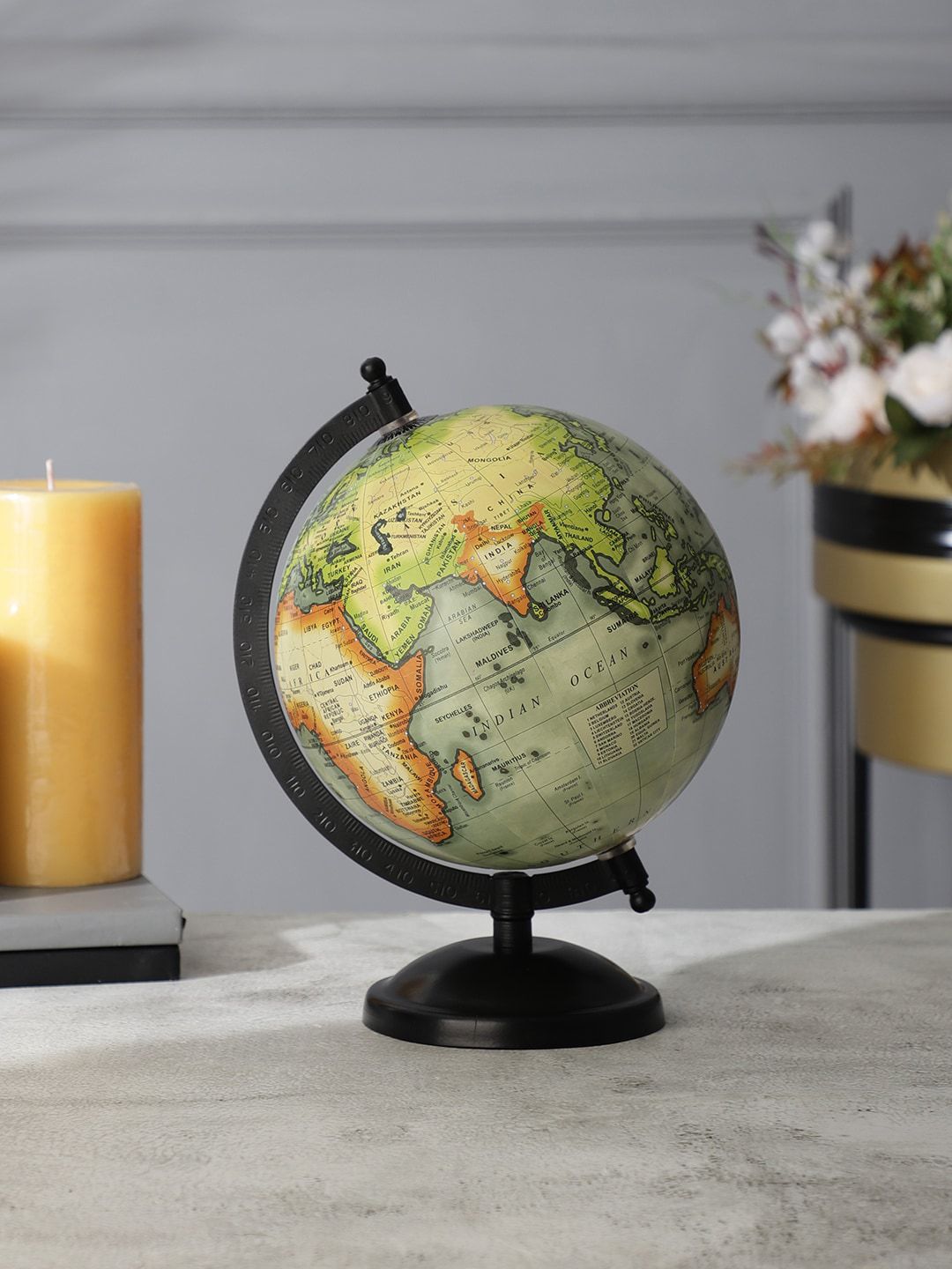 EXIM DECOR Black Printed Metal Globe Showpiece Price in India