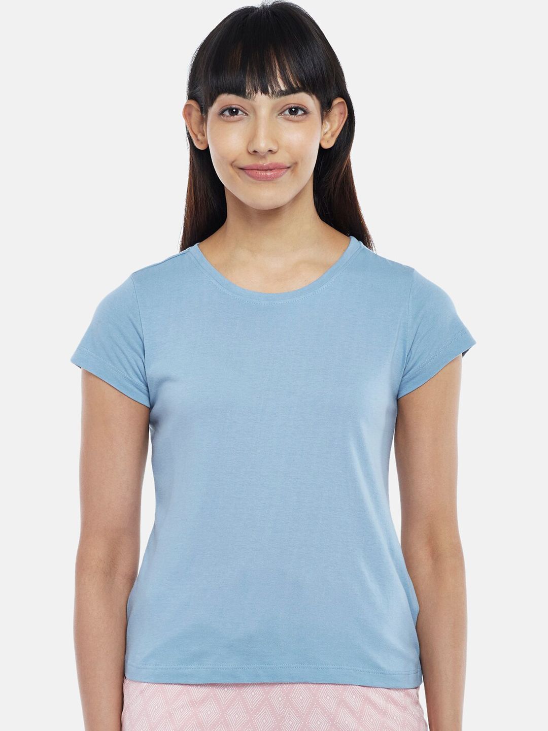 Dreamz by Pantaloons Women Blue Solid Cotton Lounge T-shirt Price in India