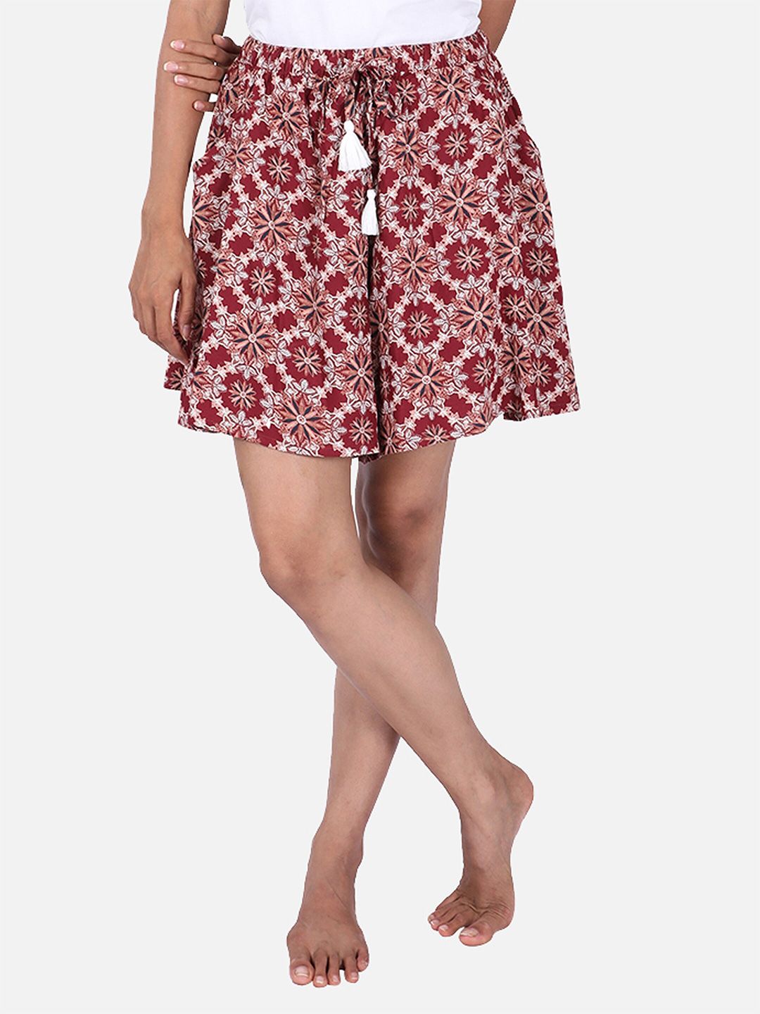 BStories Women Maroon & White Printed Lounge Shorts Price in India