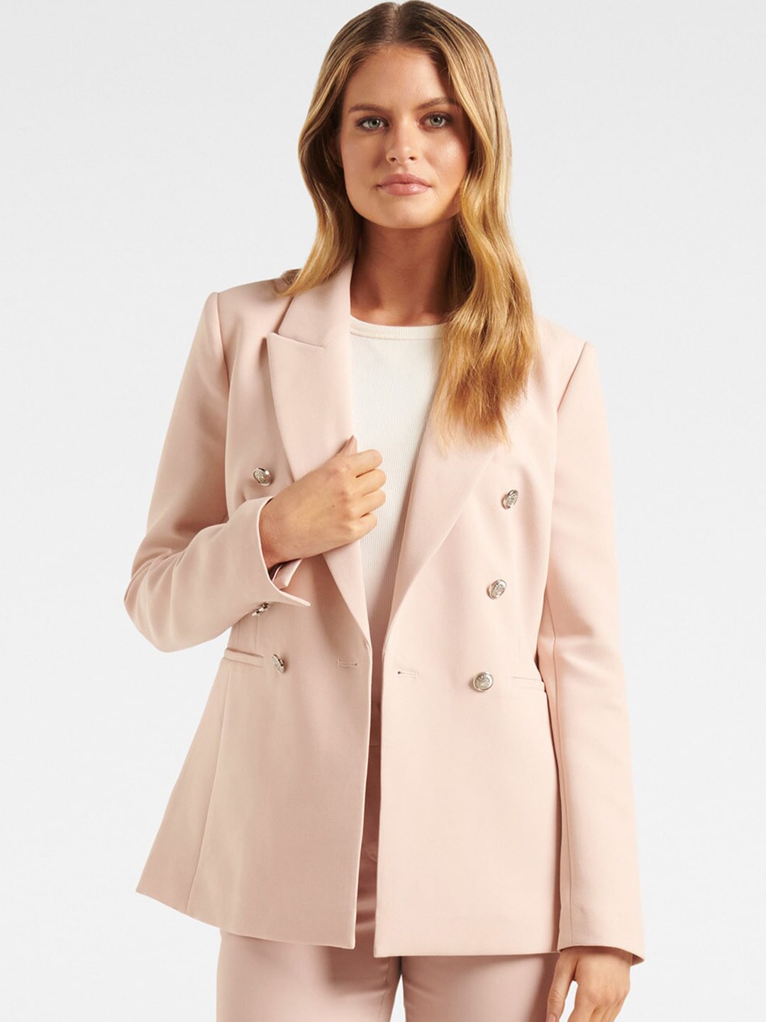 Forever New Women Pink  Solid Tailored Fit Single Breasted Blazers Price in India