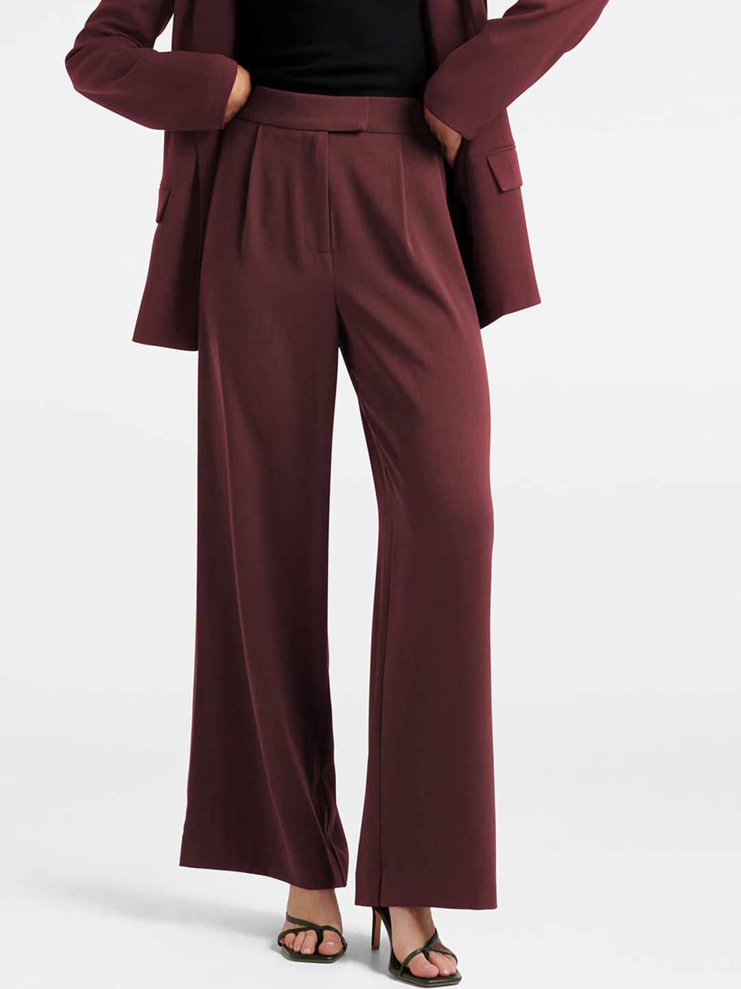 Forever New Women Brown High-Rise Pleated Trousers Price in India