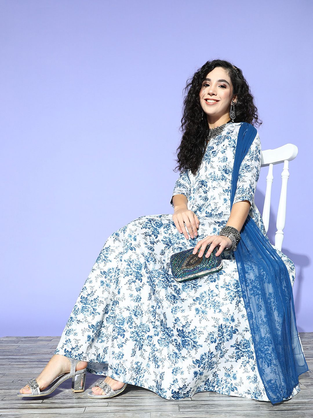 Shae by SASSAFRAS Women Stunning Blue Floral Volume Control Dress Price in India