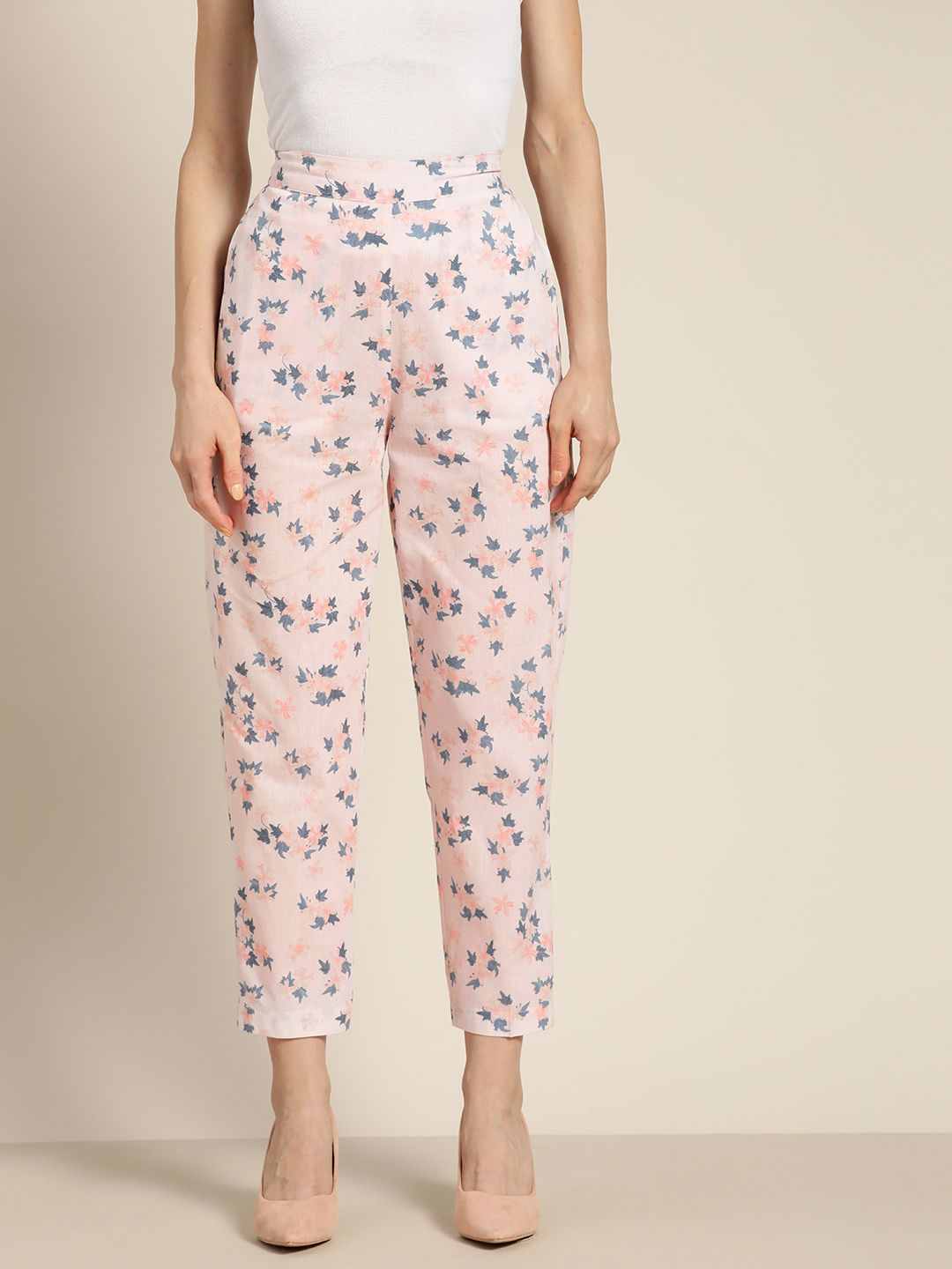 Shae by SASSAFRAS Women Pink Floral Printed Trousers Price in India