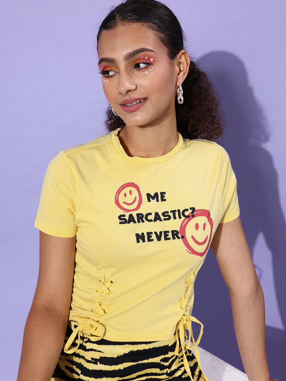 People Bright Yellow Typography Seriously Silly Top Price in India