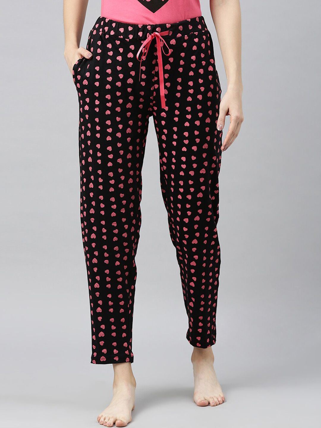 Enviously Young Women Black Printed Pure Cotton Lounge Pants Price in India