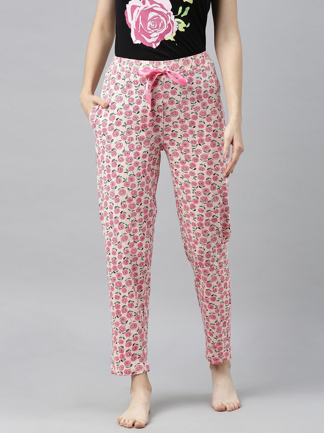 Enviously Young Women Pink Printed Cotton Lounge Pant Price in India