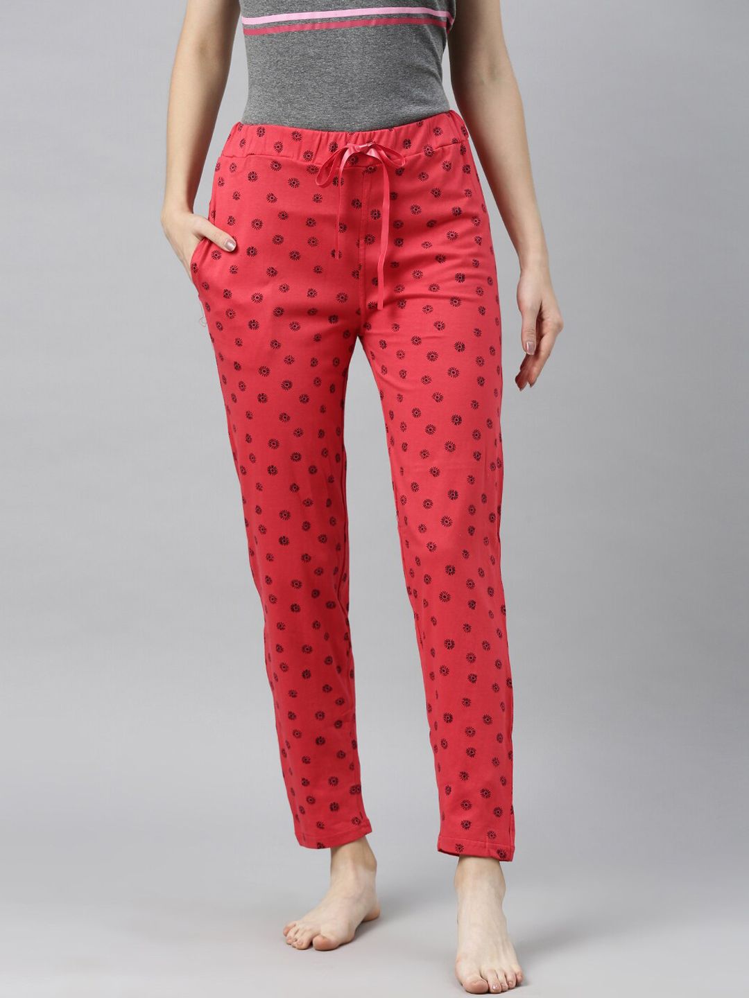 Enviously Young Women Pink & Black Printed Pure Cotton Lounge Pants Price in India