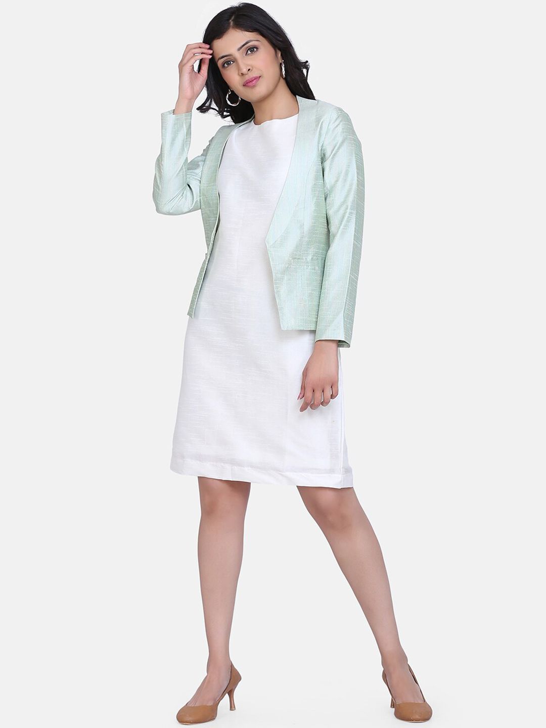 PowerSutra Women Green Open Front Jacket Price in India