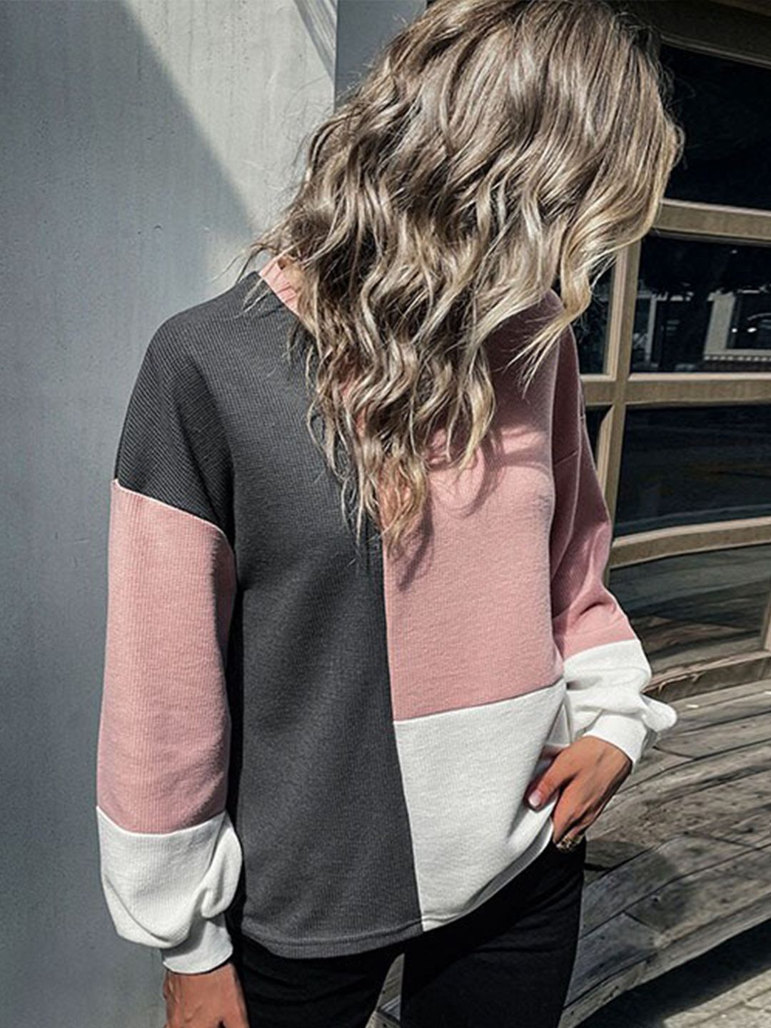 BoStreet Women Black, Pink & White Colourblocked Sweatshirt Price in India