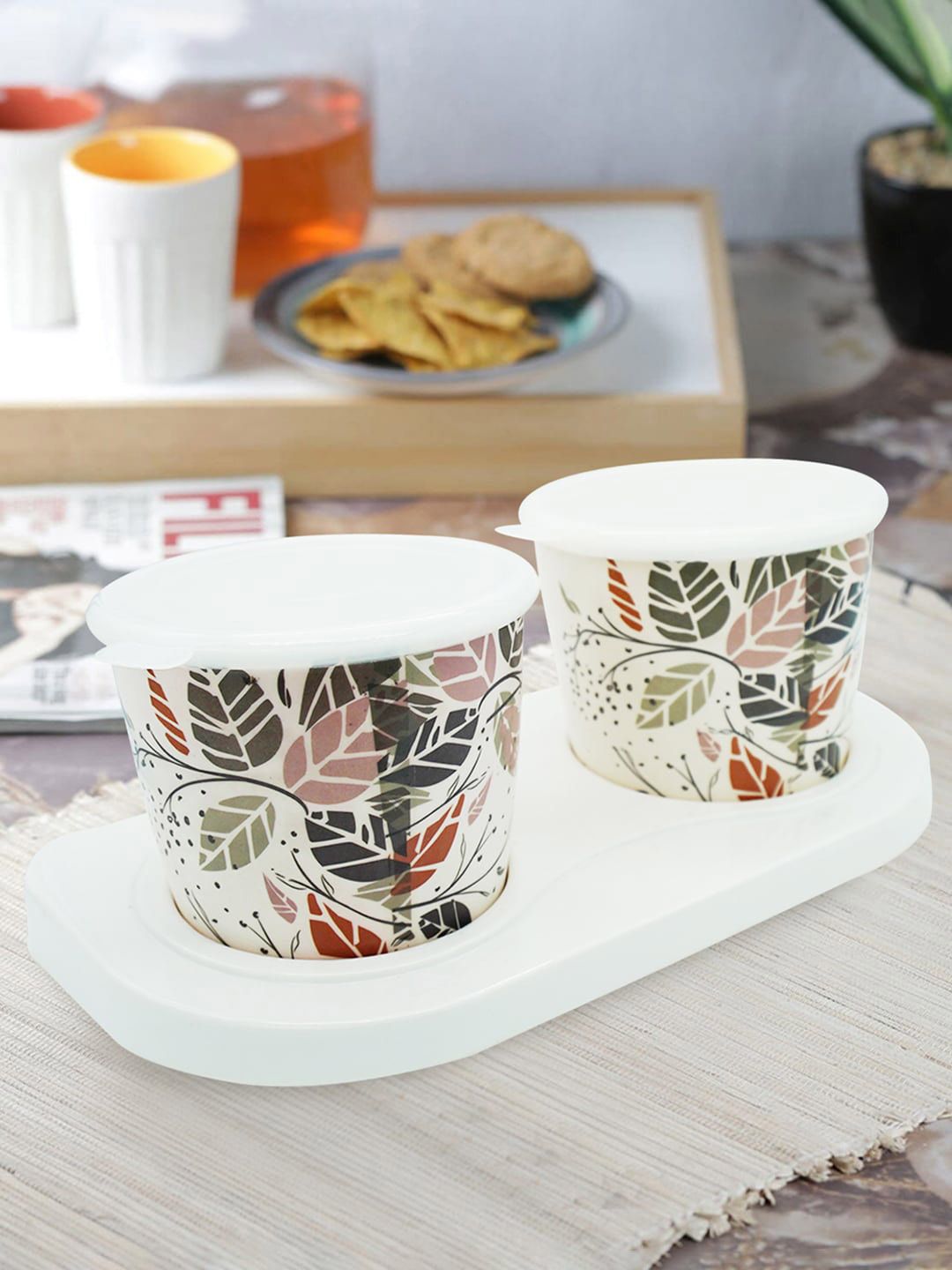 Gallery99 White & Black Printed OSG Floral Snacks Containers & Cookies Jar Set Price in India