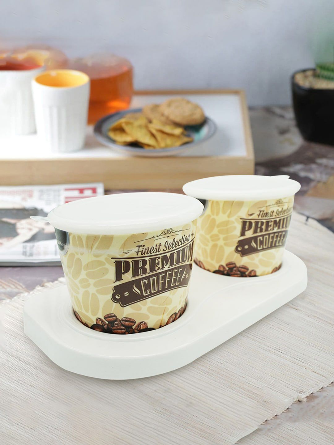 Gallery99 Pack Of 3 White Printed Coffee Snacks Containers & Cookies Tray & Containers Price in India