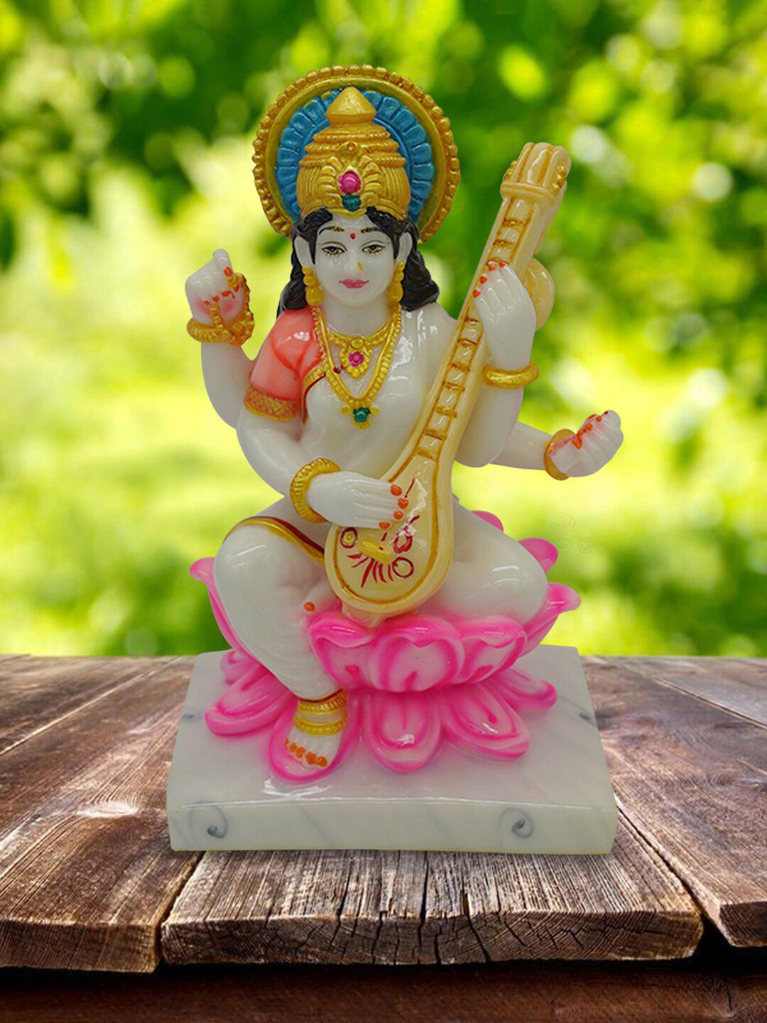 Gallery99 White & Pink Goddess Mata Sarasvati Showpieces Price in India