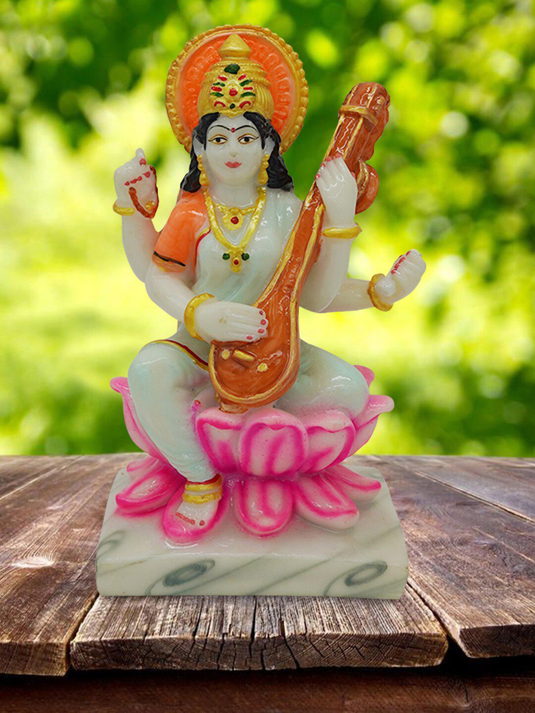 Gallery99 White & Pink Goddess Mata Saraswati Idol Showpieces Price in India