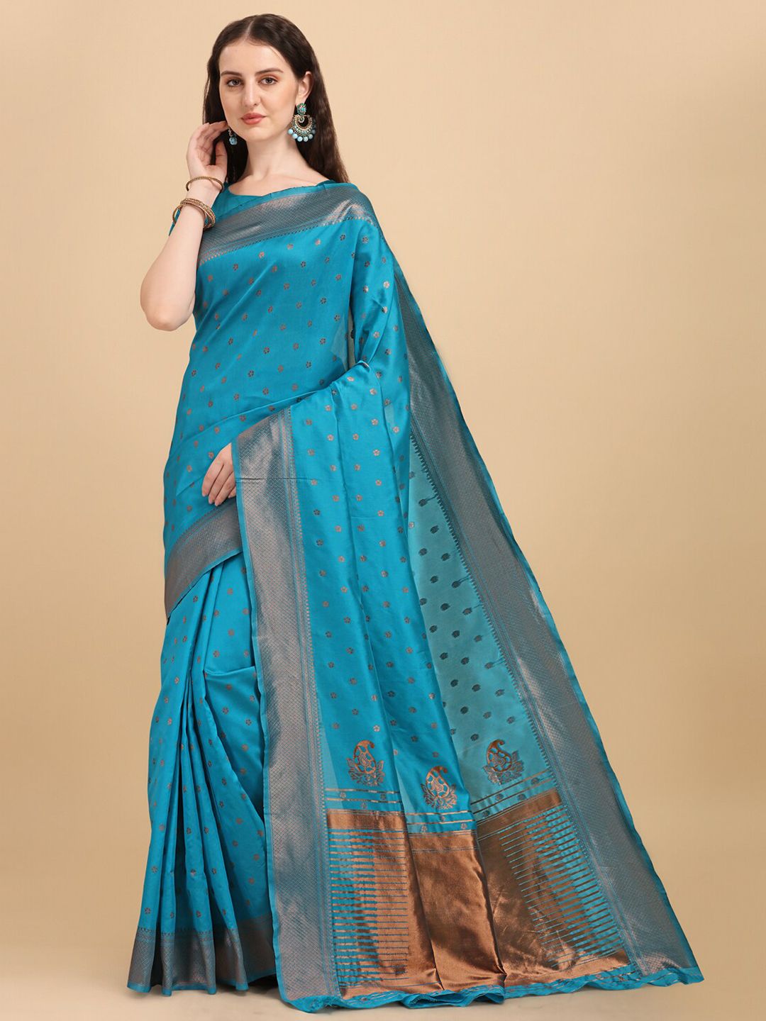 Jinax Blue & Gold-Toned Woven Design Zari Pure Silk Banarasi Saree Price in India