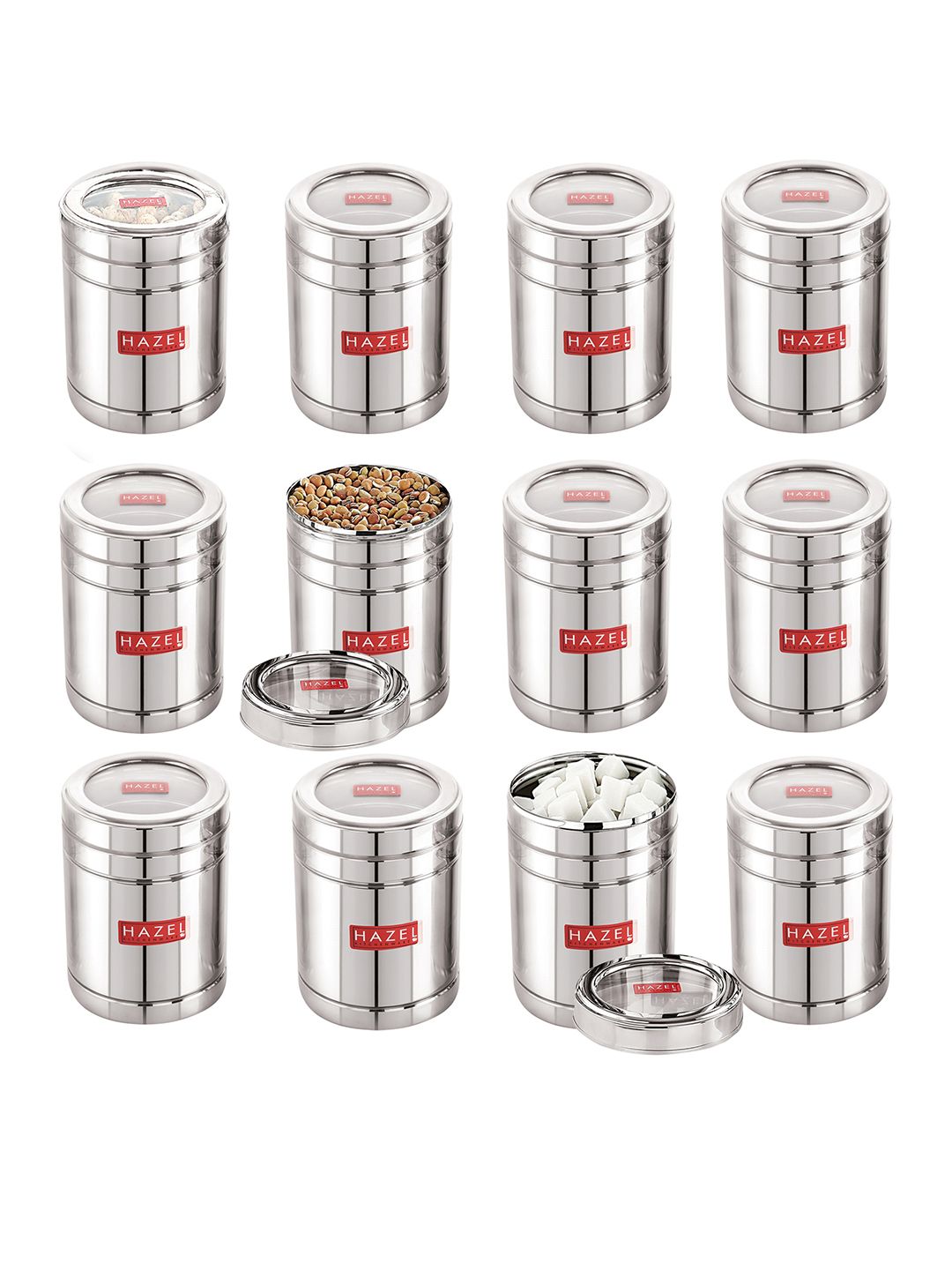 HAZEL Set Of 9 Steel Container With Transparent Lid Price in India