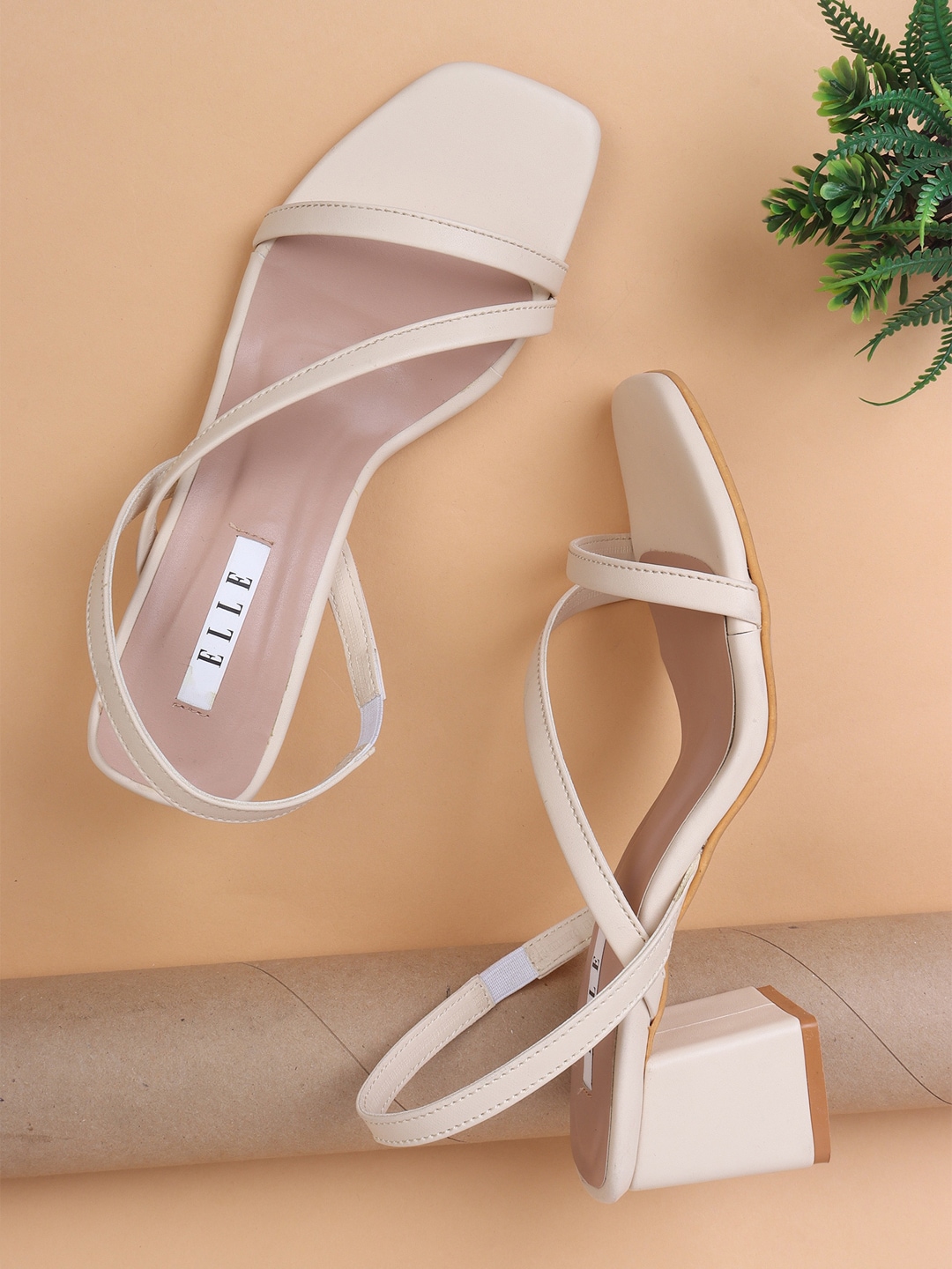 ELLE Beige Block Sandals 2 Inch Heels Price in India