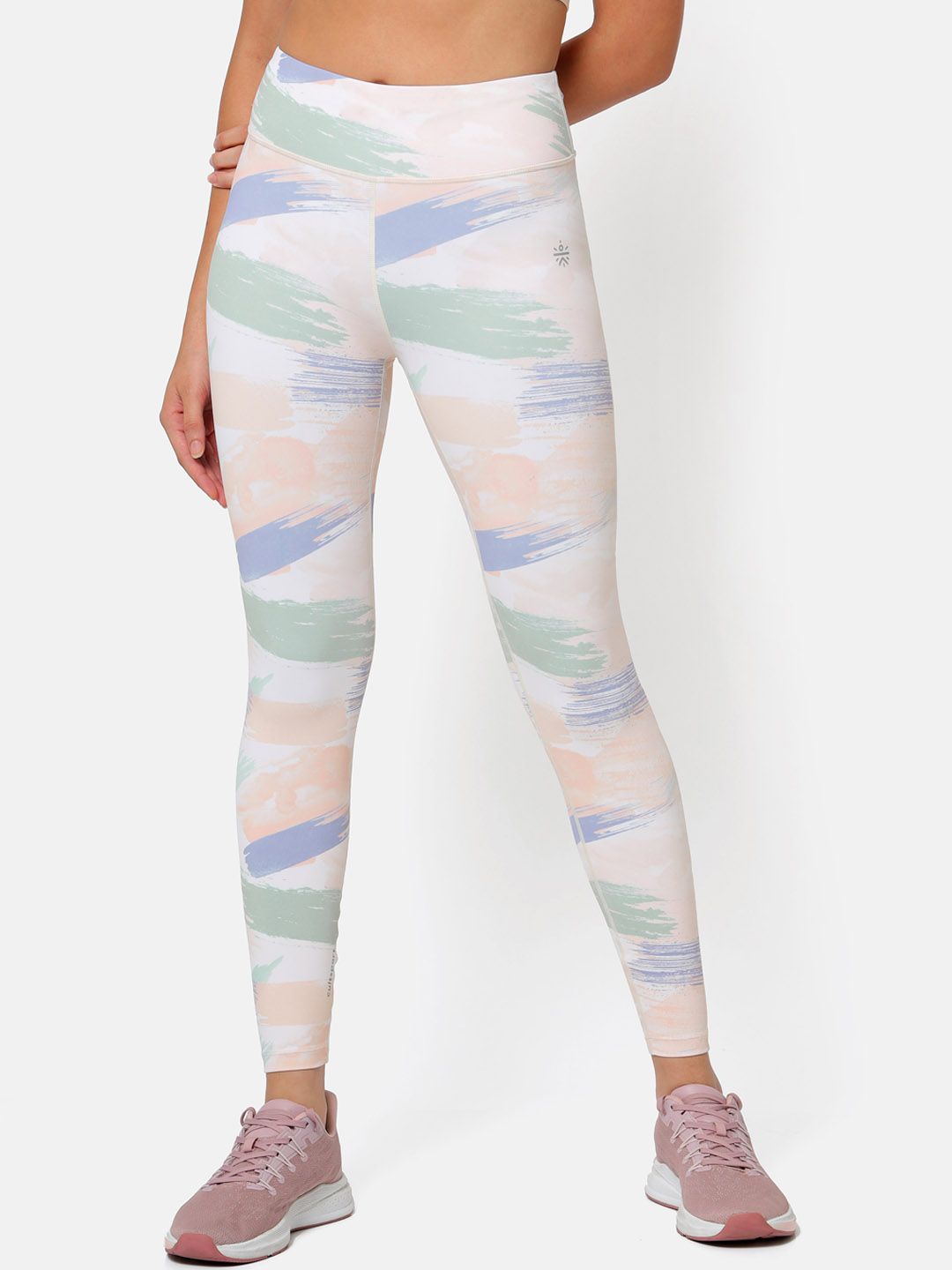 Cultsport Women Pink & Blue Abstract Printed Training or Gyming Yoga Tights Price in India