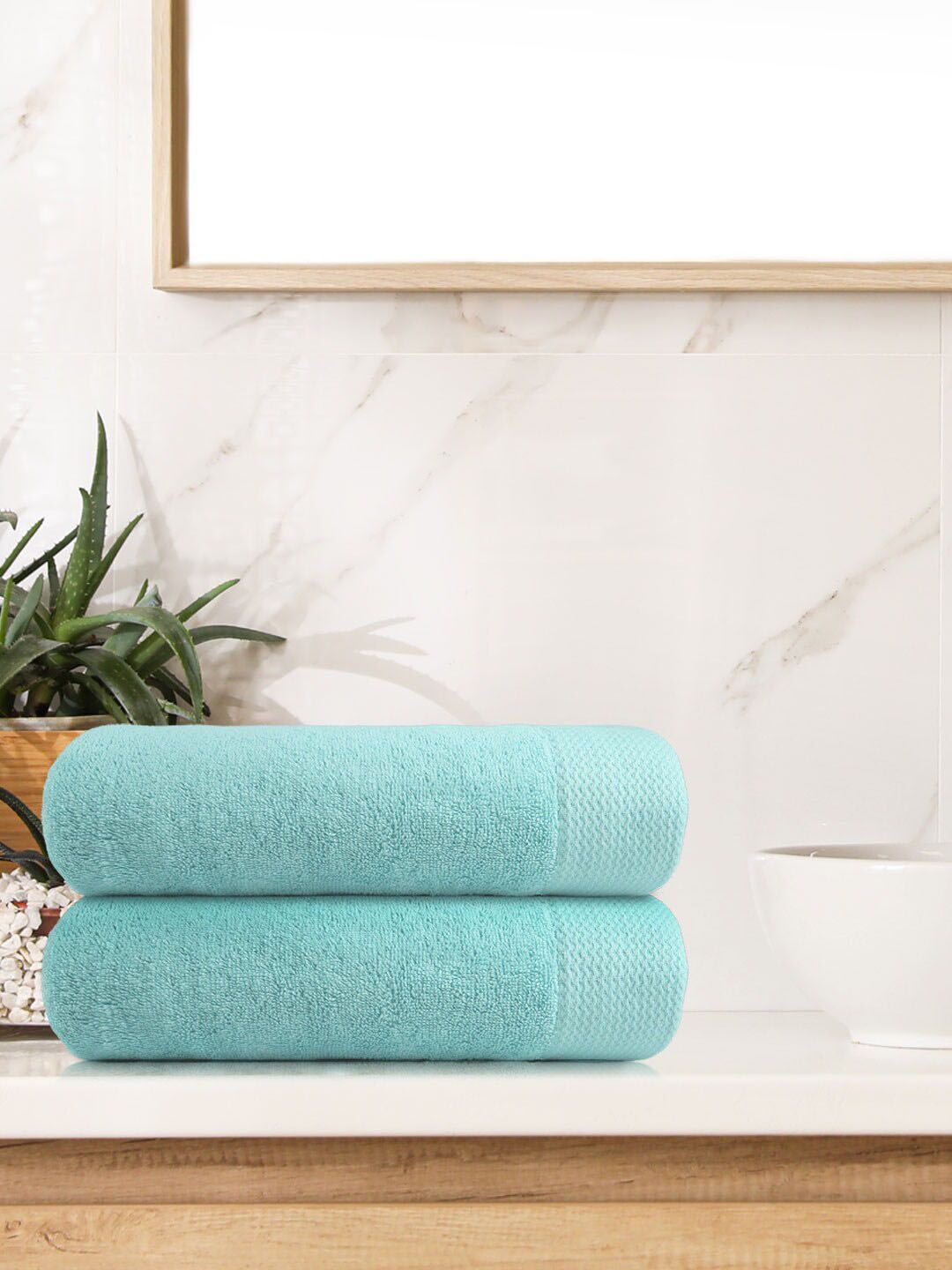 Trident Turquoise Pack Of 2 Blue 500 GSM Cotton Bath Towel Price in India