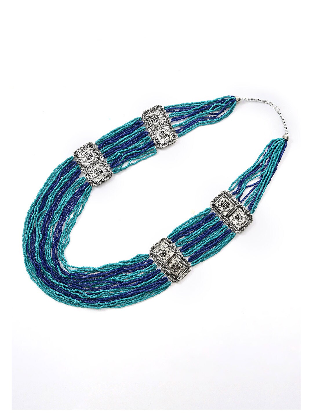 Ratfanee Silver-Toned & Blue German Silver Silver-Plated Necklace Price in India