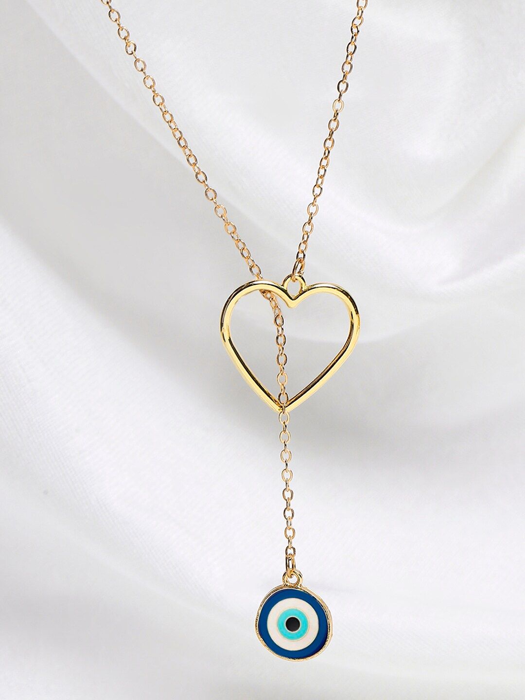 OOMPH Gold-Toned & Blue  Heart Evil Eye Necklace Price in India