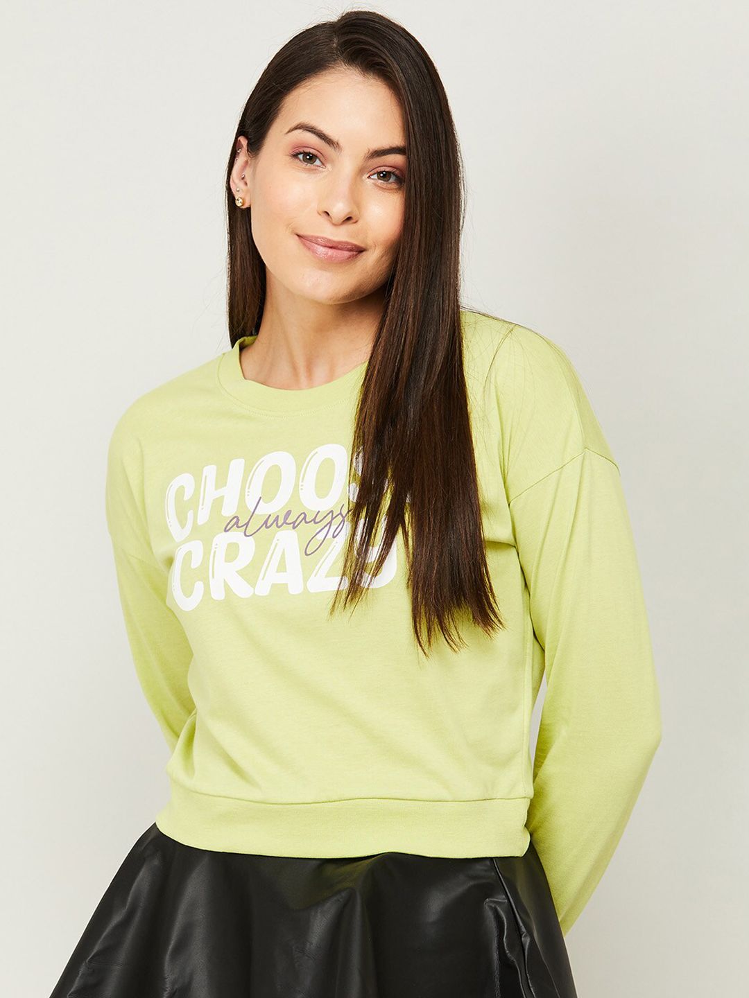 Ginger by Lifestyle Women Yellow Cotton Sweatshirt Price in India