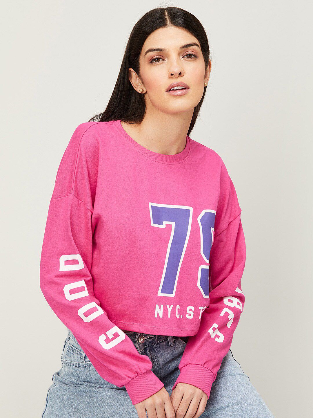 Ginger by Lifestyle Women Pink Printed Sweatshirt Price in India