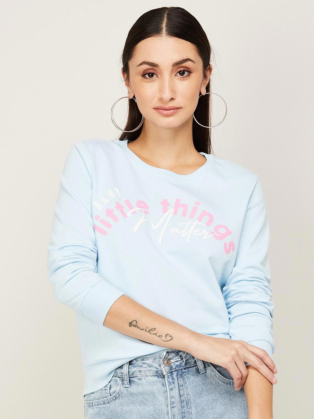 Ginger by Lifestyle Women Blue Printed Sweatshirt Price in India